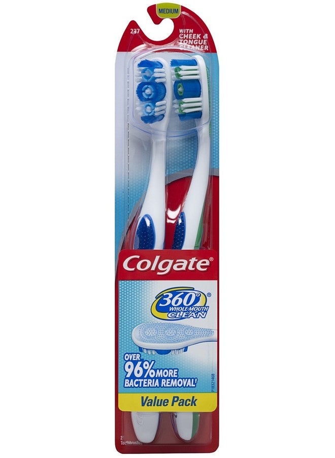 كولجيت فرشاة أسنان كولجيت 360 درجة للبالغين، رأس كامل، متوسطة الحجم، قطعتان (عبوة من قطعتين)