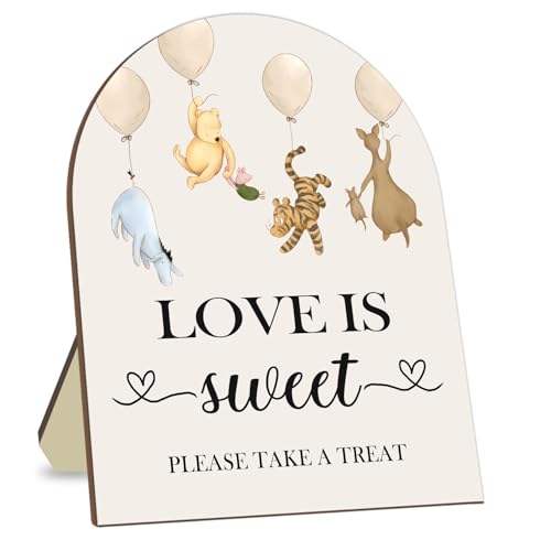 Hatzelou Winnie Love is Sweet Please Take A Treat Sign, Classic Pooh Love is Sweet Sign for Dessert Table, Cute Animals Decor Bridal Shower Welcome Sign, Wedding Sign Baby Shower Favors for Guests - Image 1