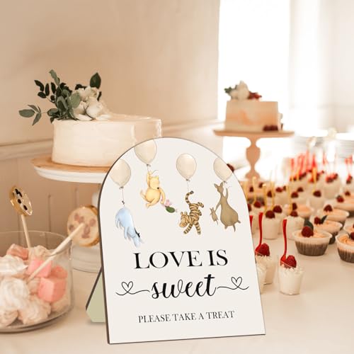 Hatzelou Winnie Love is Sweet Please Take A Treat Sign, Classic Pooh Love is Sweet Sign for Dessert Table, Cute Animals Decor Bridal Shower Welcome Sign, Wedding Sign Baby Shower Favors for Guests - Image 3