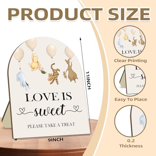 Hatzelou Winnie Love is Sweet Please Take A Treat Sign, Classic Pooh Love is Sweet Sign for Dessert Table, Cute Animals Decor Bridal Shower Welcome Sign, Wedding Sign Baby Shower Favors for Guests - Image 2