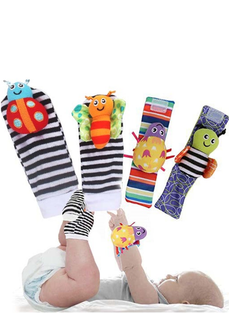 Baby Wristband And Rattle Socks Infant Foot Finder Set Jingle Toy Set of 4  - Image 1