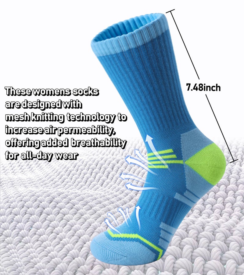 FNOVCO Women's Hiking Walking Running Crew Socks Thick Cushioned Athletic Compression Socks 5 Pairs (Multicolor 02, 9-11) - Image 4