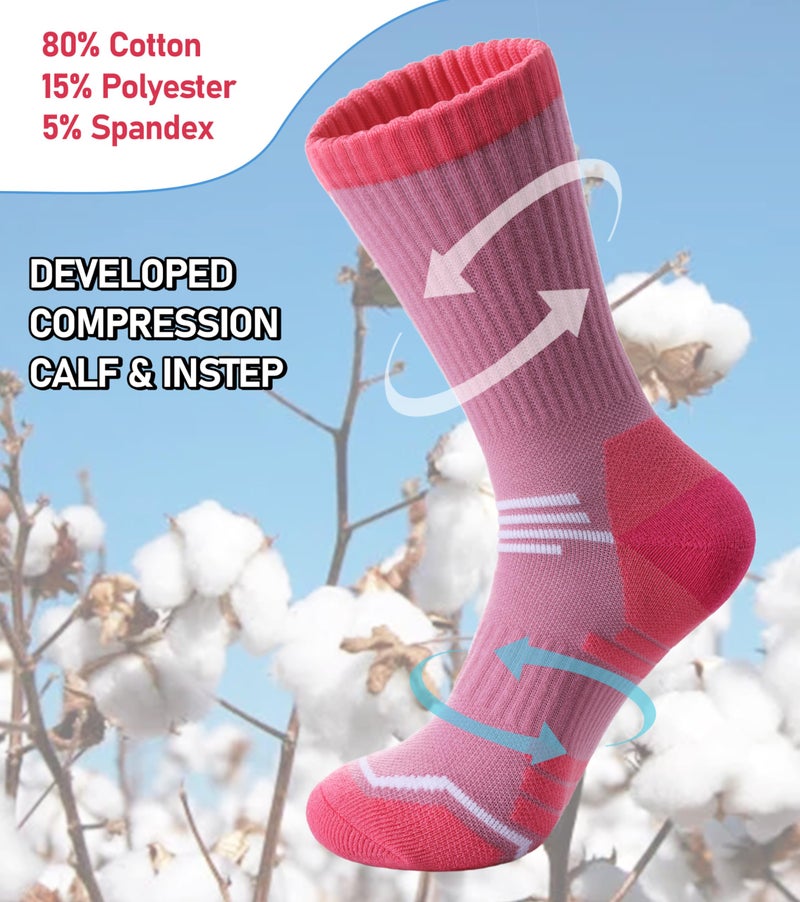 FNOVCO Women's Hiking Walking Running Crew Socks Thick Cushioned Athletic Compression Socks 5 Pairs (Multicolor 02, 9-11) - Image 3
