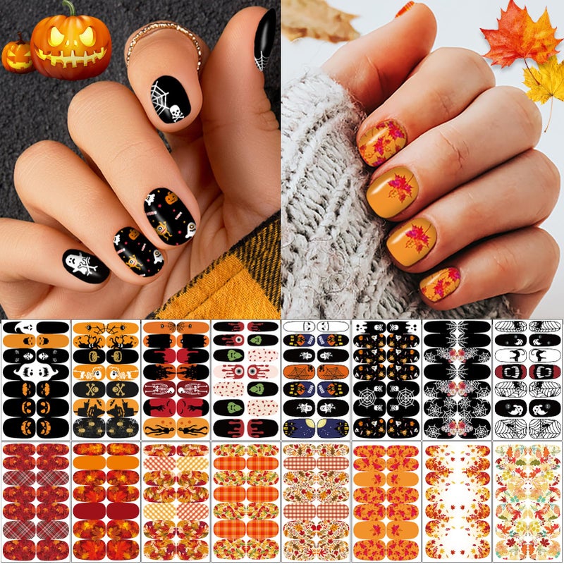 winthrop 16 Sheets Holiday Nail Wraps Stickers HalloweenThanksgiving Day All Seasonal Full Nail Polish Strips DIY SelfAdhesive Fall Winter Nail Art Decals with 2 Piece Nail Files for Party Decor 224 Pcs - Image 3
