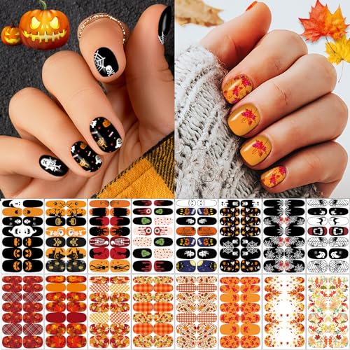 winthrop 16 Sheets Holiday Nail Wraps Stickers HalloweenThanksgiving Day All Seasonal Full Nail Polish Strips DIY SelfAdhesive Fall Winter Nail Art Decals with 2 Piece Nail Files for Party Decor 224 Pcs - Image 1