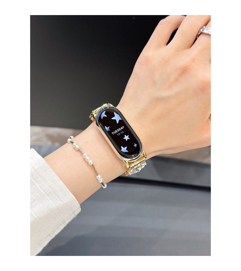 حزام ساعة فاخر مرصع بالزهور متوافق مع Xiaomi Band 3 4 5 6 باللون الأسود - Image 1