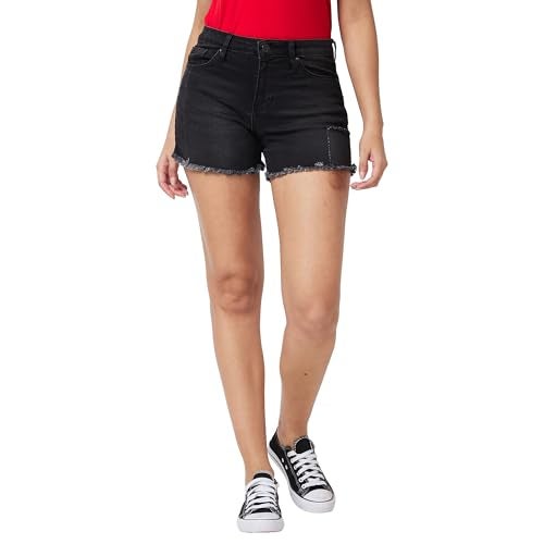 Spykar Mid Rise Black Shorts for Women (Size: 26)-WSRD1BD004 - Image 1