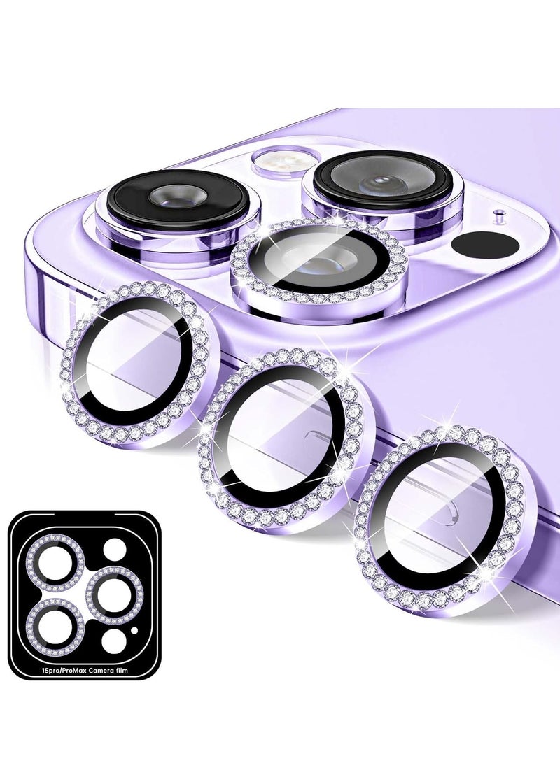 ELTRAZONE "Purple Diamond Camera Lens Protector for iPhone 16 Pro/16 Pro Max – Bling Tempered Glass Cover with Automatic Alignment Metal Rings and Glitter Film Stickers" - Image 1