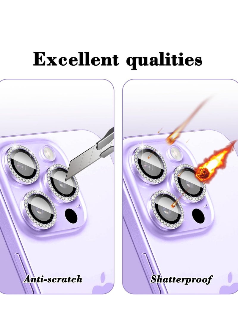 ELTRAZONE "Purple Diamond Camera Lens Protector for iPhone 16 Pro/16 Pro Max – Bling Tempered Glass Cover with Automatic Alignment Metal Rings and Glitter Film Stickers" - Image 4
