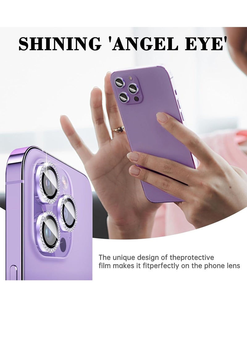 ELTRAZONE "Purple Diamond Camera Lens Protector for iPhone 16 Pro/16 Pro Max – Bling Tempered Glass Cover with Automatic Alignment Metal Rings and Glitter Film Stickers" - Image 3
