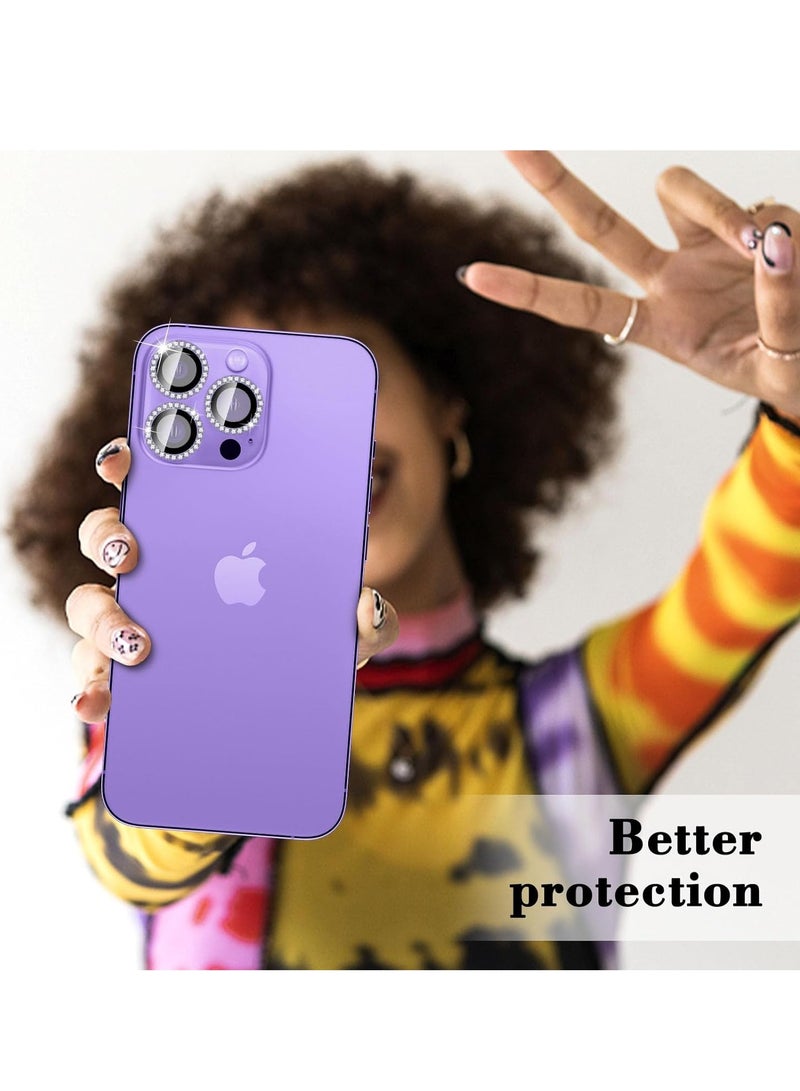 ELTRAZONE "Purple Diamond Camera Lens Protector for iPhone 16 Pro/16 Pro Max – Bling Tempered Glass Cover with Automatic Alignment Metal Rings and Glitter Film Stickers" - Image 5