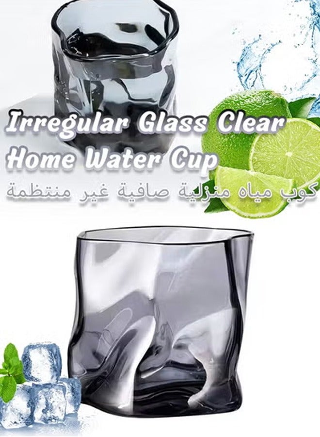Thick Twisted Tumbler Glass, Elegant Irregular Glass Cups, Crystal Old Fashioned Glasses for Cool Water, Milk, Coffee, for Home, Parties, Perfect Gift for Friends Family(Grey)  - Image 1