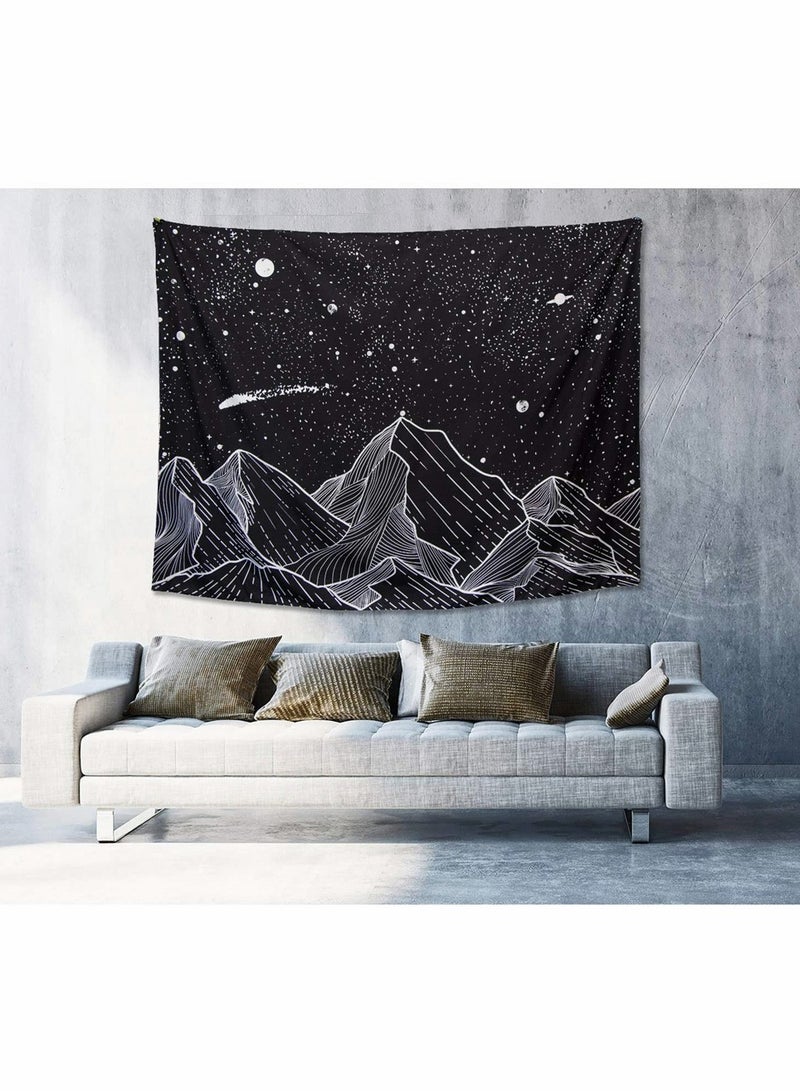 Luckam Mountain Moon Tapestry Wall Hanging Black and White Nature Starry Night Sky Stars Tapestry with Meteor and Galaxy Bedroom Home Wall Decor Printed Tapestry 50 Inch x 60 Inch - Image 4