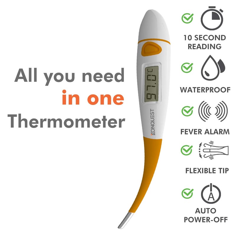 KONQUEST KDT-1201 Best Digital Medical Thermometer, Highly Accurate and Fast, Easy to Use, 10 Second Reading. Detect Fever Quickly - Oral Armpit and Rectal Thermometer for Babies Children and Adults - Image 4