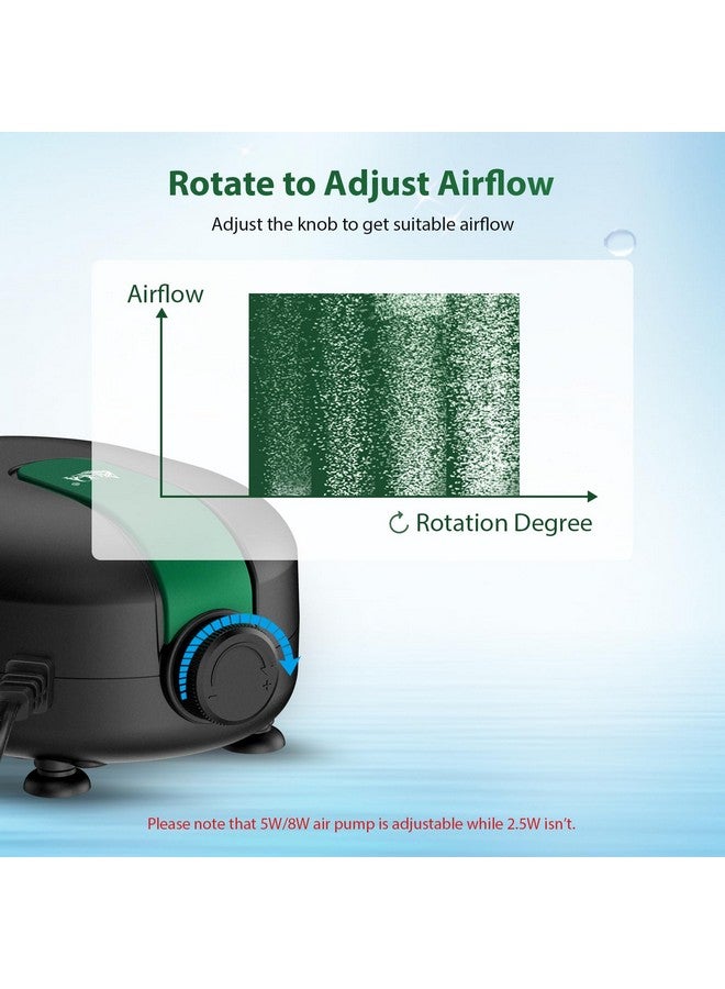 AQQA AQQA Air Pump for Aquarium Aerator Pump 2 Outlets Fish Tank Air Pump Ultra-Quiet Adjustable Oxygen Pump Bubblers with Air Stone Tubes Check Valves for Hydroponic Fish Tanks (5W for Up to 100 Gal Tank) - Image 3