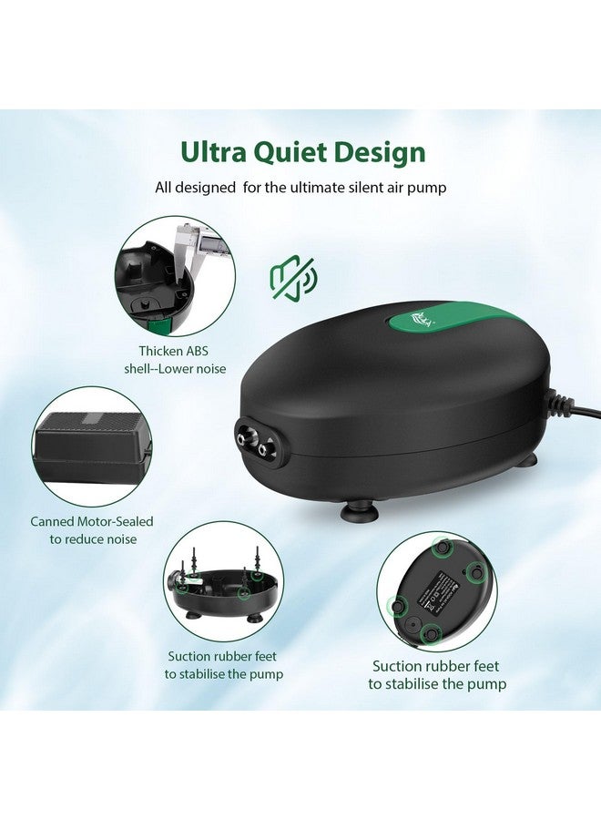 AQQA AQQA Air Pump for Aquarium Aerator Pump 2 Outlets Fish Tank Air Pump Ultra-Quiet Adjustable Oxygen Pump Bubblers with Air Stone Tubes Check Valves for Hydroponic Fish Tanks (5W for Up to 100 Gal Tank) - Image 2