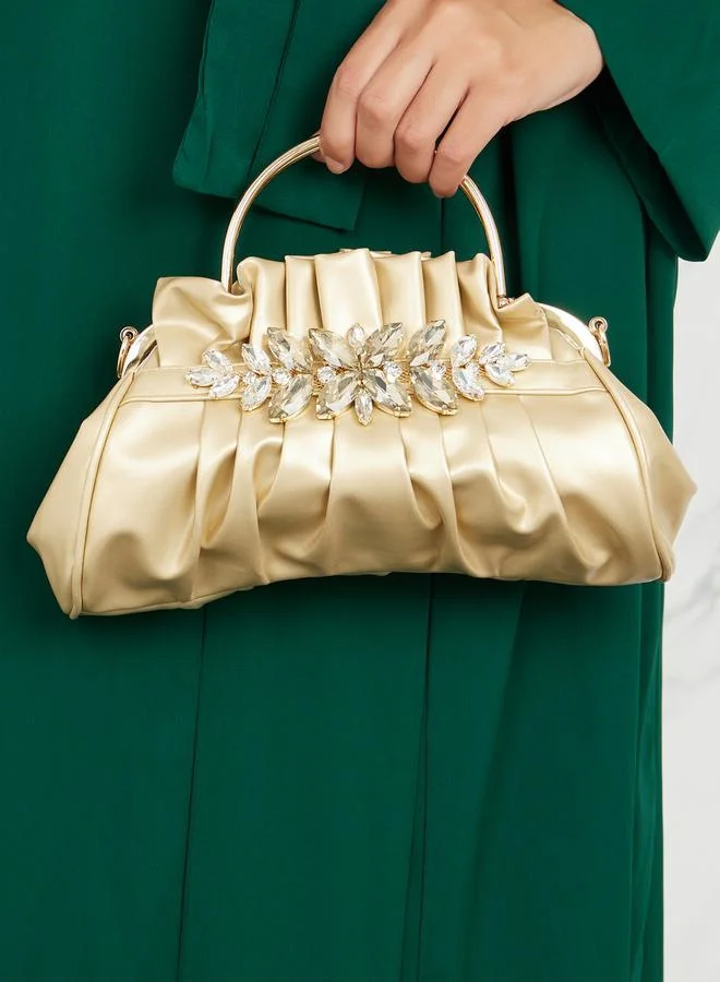 Styli Floral Applique Pleated Handbag