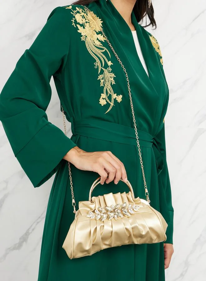 Styli Floral Applique Pleated Handbag