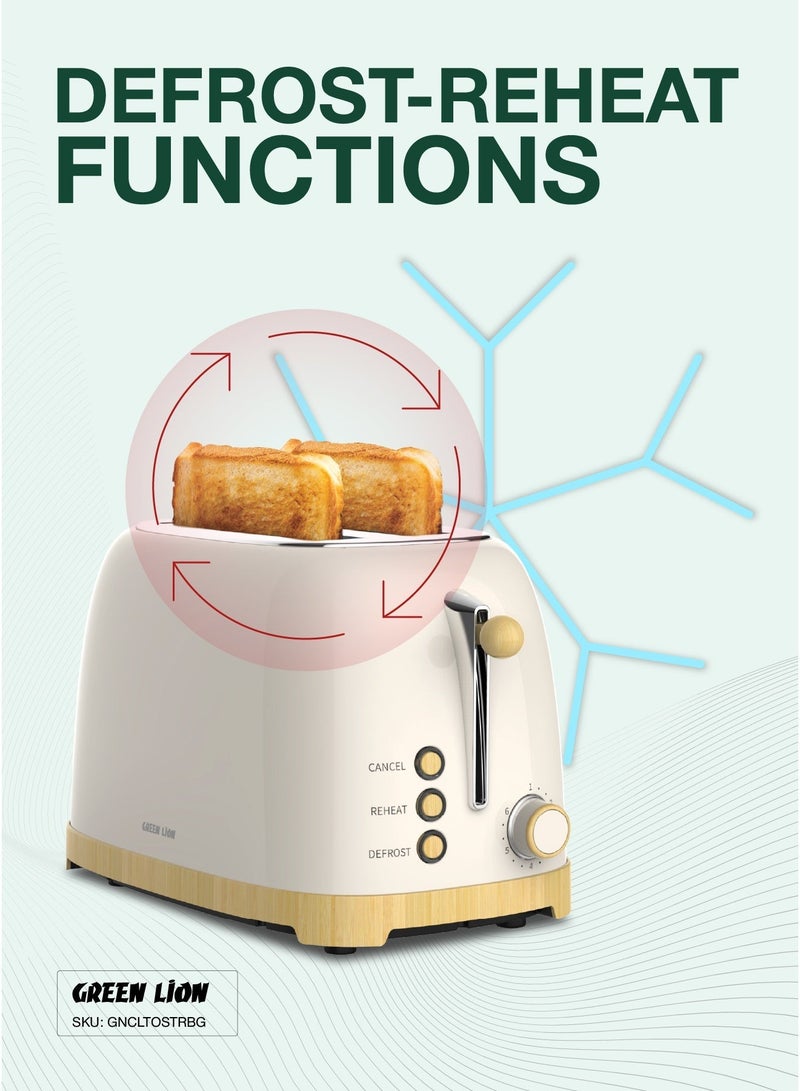 جرين ليون توستر بـ شريحتين مع 6 إعدادات تحمير، تصميم مدمج، 815 واط، لون بيج، صينية فتات قابلة للإزالة، تخزين سلك مدمج - Image 4