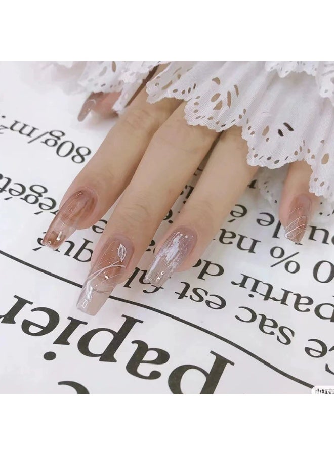 Goolsky Early Autumn Smudge Graffiti Line Press-on Nails for Artistic Daily Wear - Image 4