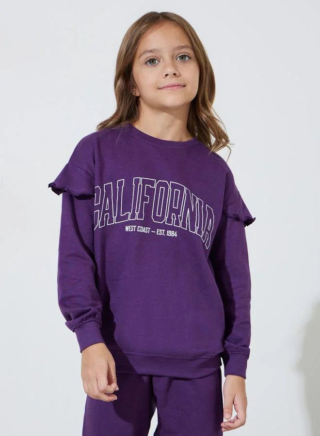 Styli Purple Graphic Print Regular Fit Sweatshirt and Joggers Set