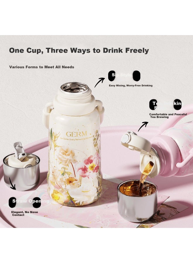 Germ X Saibenyuan Co-branded Insulated Large Capacity Sports Water Bottle For Women Double Drinking Straw Cup Student Cup 820ml White - Image 2