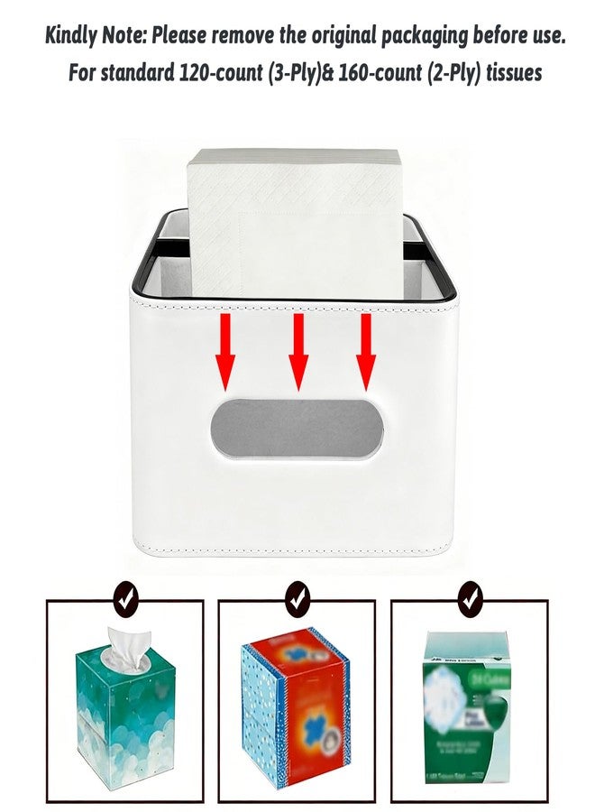 Lixintray PU Leather Tissue Box Cover Rectangle - Multifunctional Tissue Box Holder with Storage, Tissue and Remote Control Holder Organizer with Compartments for Bedroom Nightstand, Desk, Living Room (White) - Image 5