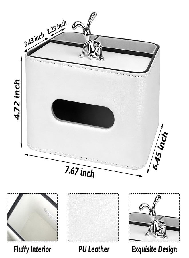 Lixintray PU Leather Tissue Box Cover Rectangle - Multifunctional Tissue Box Holder with Storage, Tissue and Remote Control Holder Organizer with Compartments for Bedroom Nightstand, Desk, Living Room (White) - Image 3