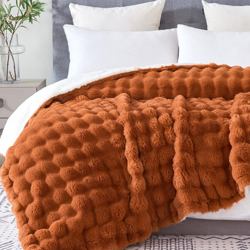 Serenhom 50x60 Inches Ultra-Soft Fuzzy Faux Fur Plush Throw Blanket - Thick  Warm Sherpa for Couch  Sofa  Bedroom  Camping - Decorative Blanket for Cozy Warmth  Bubble Brown - Image 3