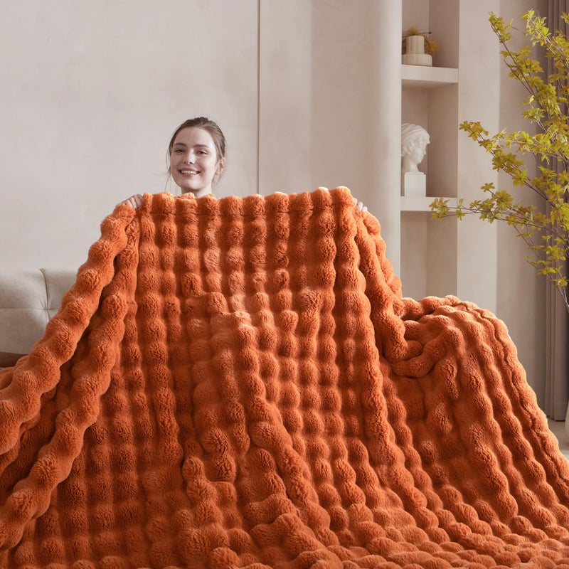 Serenhom 50x60 Inches Ultra-Soft Fuzzy Faux Fur Plush Throw Blanket - Thick  Warm Sherpa for Couch  Sofa  Bedroom  Camping - Decorative Blanket for Cozy Warmth  Bubble Brown - Image 2