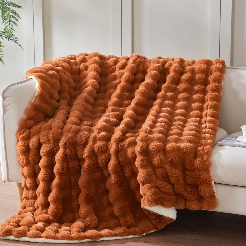 Serenhom 50x60 Inches Ultra-Soft Fuzzy Faux Fur Plush Throw Blanket - Thick  Warm Sherpa for Couch  Sofa  Bedroom  Camping - Decorative Blanket for Cozy Warmth  Bubble Brown - Image 1