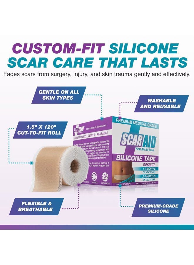 ScarAid Silicone Scar Tape – Tummy Tuck Post Surgery Supplies and Bariatric Surgery Must Haves — Superior to Vitamin E Oil for Scars — Send your Scar Away — 1 Roll 1.5” x 120” - Image 2