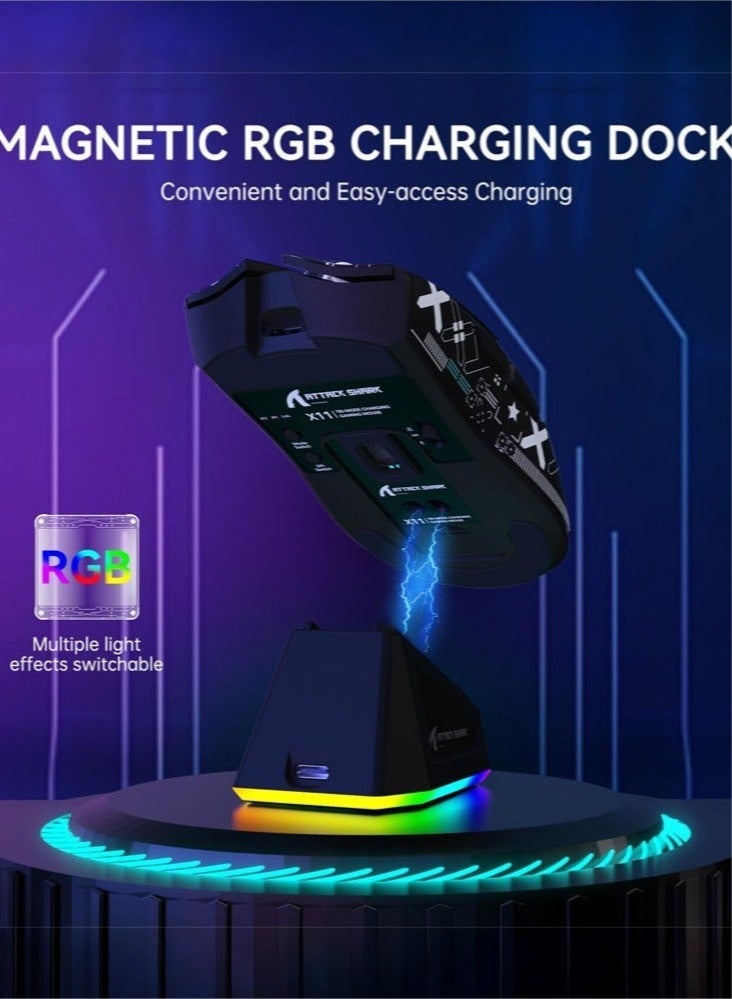 هجوم القرش ماوس ألعاب لاسلكي X11 ثلاثي الأوضاع مزود بقاعدة شحن مغناطيسية، ماوس خفيف الوزن مضاد للانزلاق، مستشعر PixArt PAW3311، دقة 22 ألف نقطة في البوصة، بلوتوث/2.4 جيجاهرتز/سلكي، لأجهزة الكمبيوتر الشخصية/ماك - Image 5