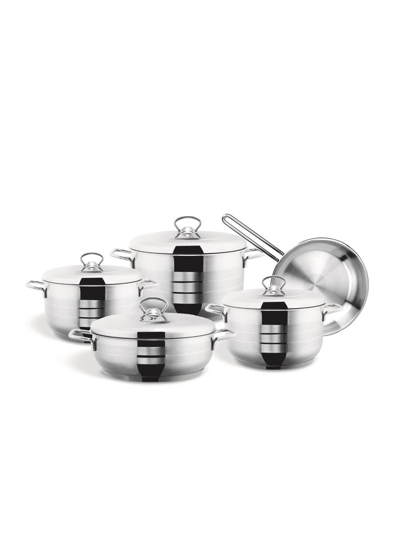 Homemaker 9-Piece Pera Stainless Steel Cookware Set - 3 Deep Pots - 1  Low Pot - 4 Stainless Steel Lids - 1 Frypan - High Grade 18/10 Cr/Ni Material - Image 1