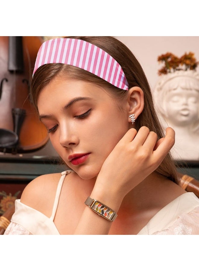 4PCS Striped Headbands for Women - Non-Slip Cotton Cloth Wide Elastic Stretchy Fashion Head Bands, Soft Fabric Hair Accessories for Yoga, Running, Workout - Image 3
