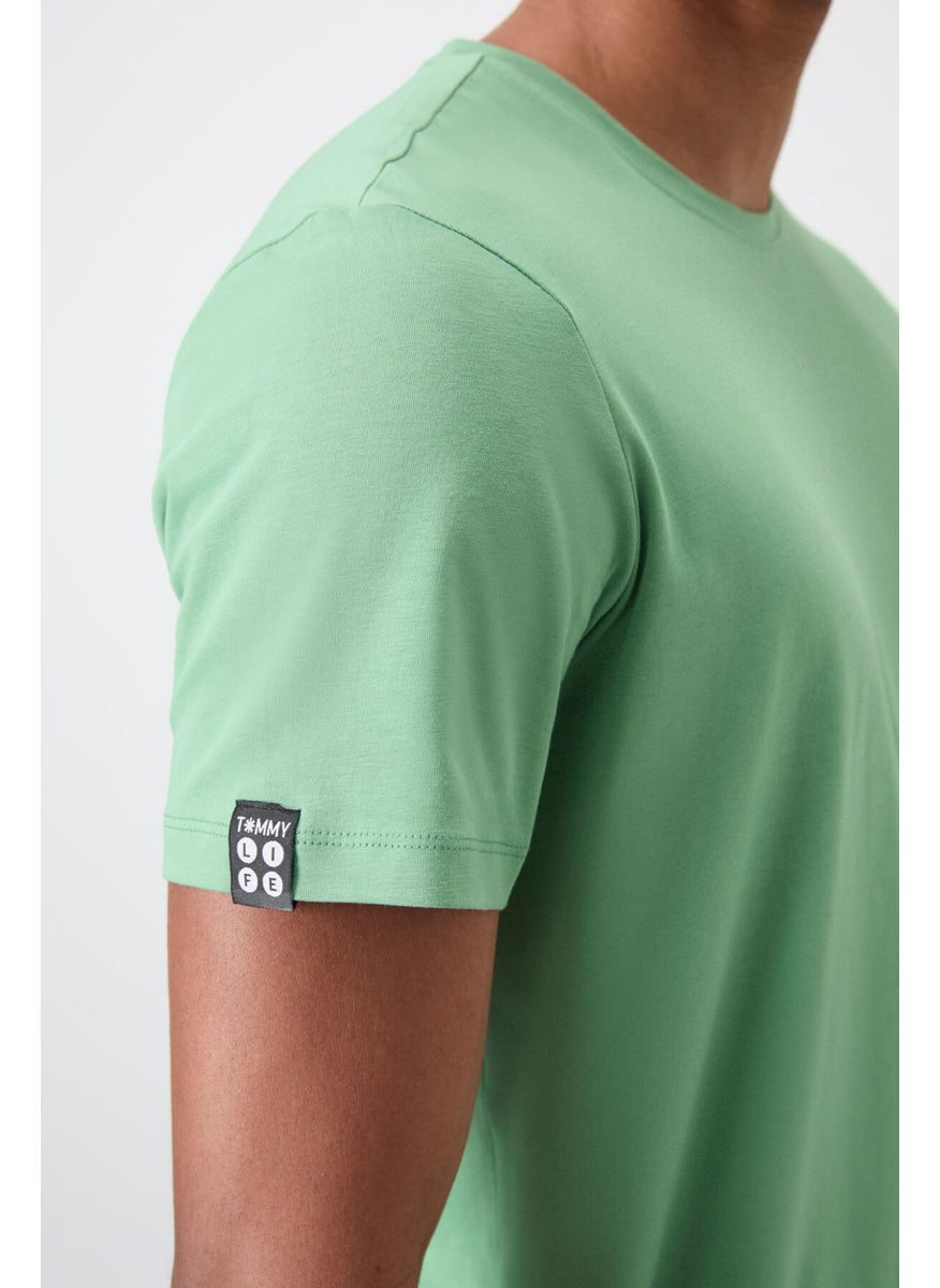 Tommy Life Pastel Green Men's Basic Short Sleeve Standard Pattern O Neck T-Shirt - 87911  - Image 2
