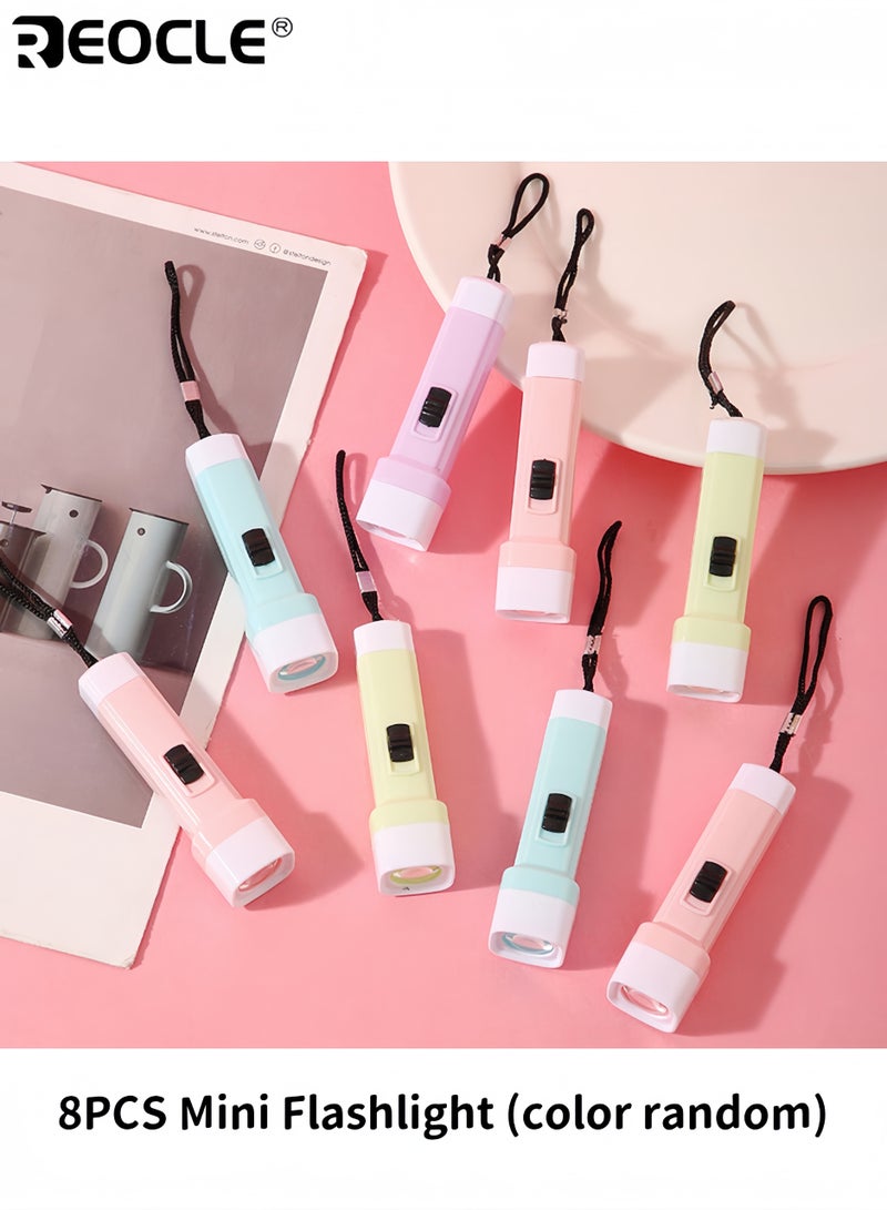 REOCLE 8PCS Mini Flashlight Set Portable Pocket Sized LED Lights with Decorative Design for Home Outdoor Emergency and Gift Giving for Men Women - Image 1