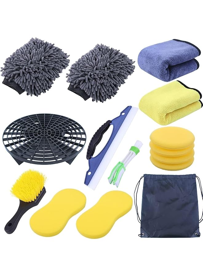 SCIENISH 15Pcs Car Cleaning Kit,Car Wash Detailing Kit,Car Detailing Brushes Set,Wash Bucket Bracket,Big Towels,Car Wash Mitts,Tire Brush,Window Water Blade,Car Wash Sponge Wax Applicators - Image 1
