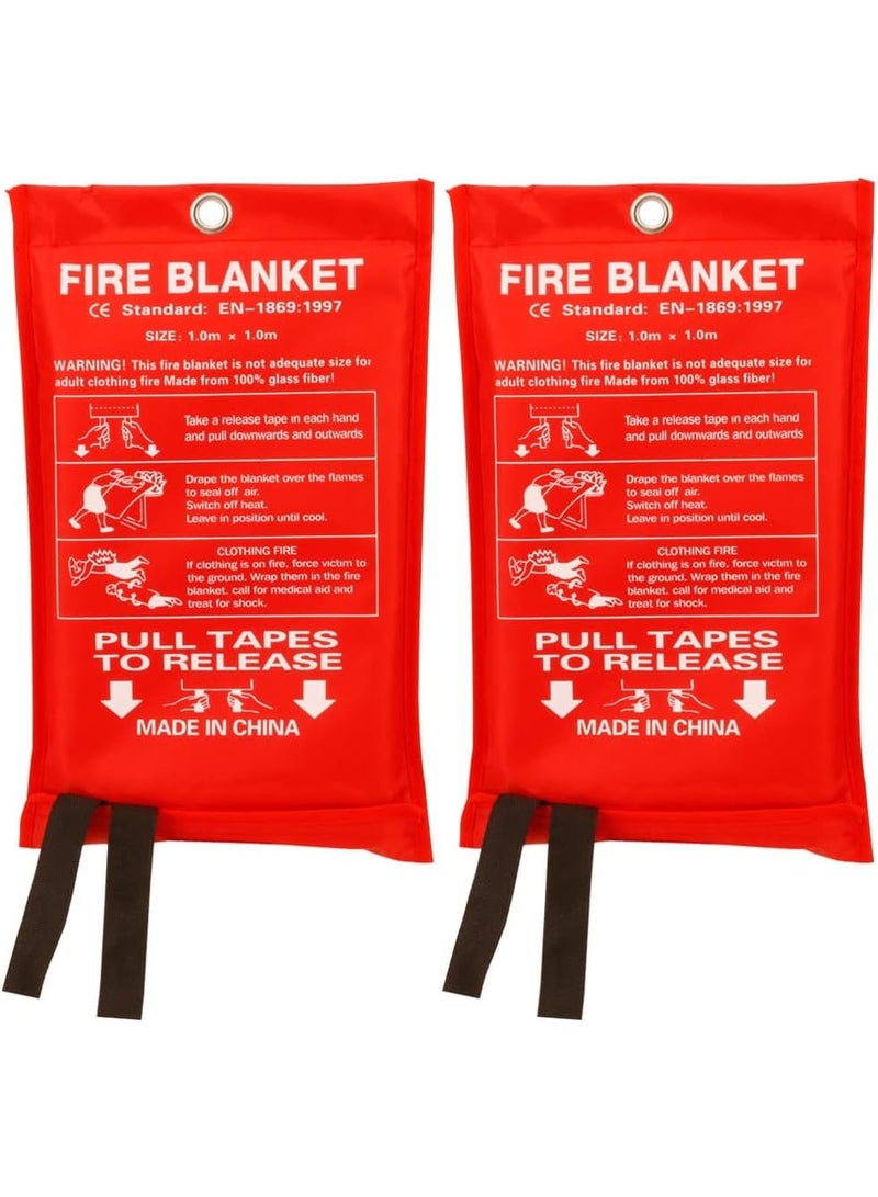 Fire Blanket Fiberglass Fire Emergency Suppression Flame Retardant blanket Emergency Survival Safety Cover for Kitchen Home House Car Office Warehouse, 2 Pack (39.3X 39.3 inch) - Image 1