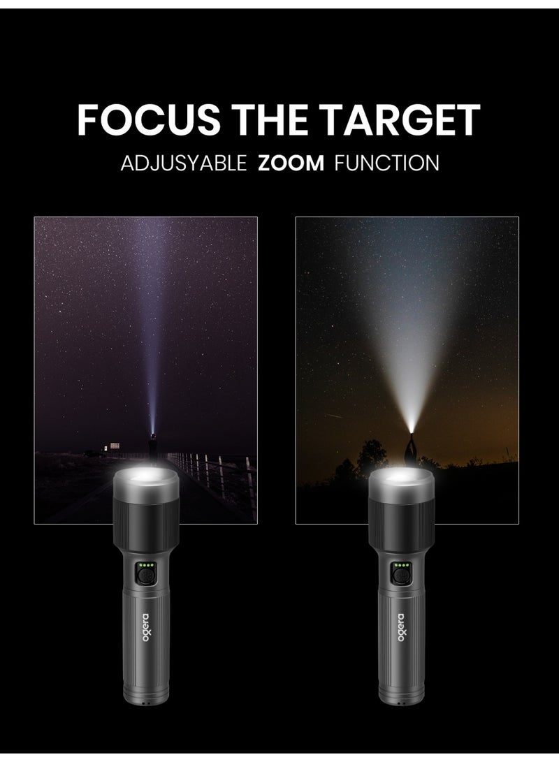 أوجيرا كشاف LED قابل لإعادة الشحن | إضاءة ليزر عالية القدرة 40 واط | سطوع 3500 لومن | مدى إضاءة 4000 متر | شحن USB Type-C | مقاوم للماء IPX5 | خاصية الزوم ووضع SOS للطوارئ | ضمان سنتين | OG1017SL | أسود - Image 2