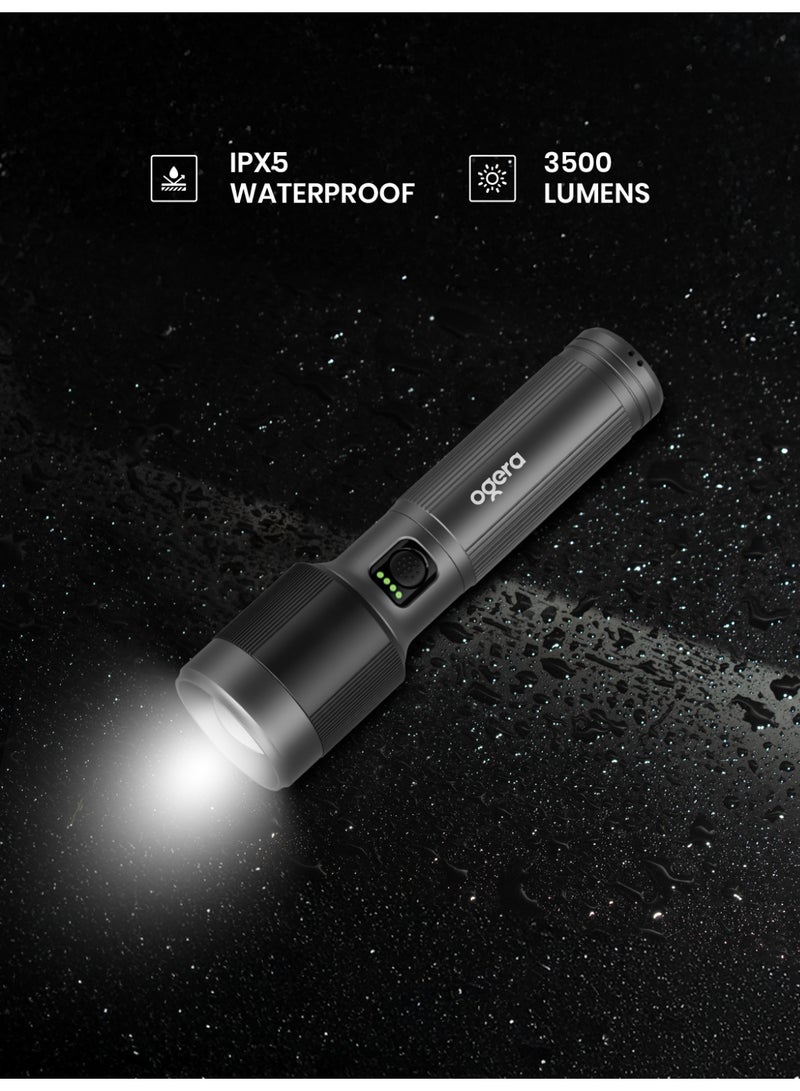 أوجيرا كشاف LED قابل لإعادة الشحن | إضاءة ليزر عالية القدرة 40 واط | سطوع 3500 لومن | مدى إضاءة 4000 متر | شحن USB Type-C | مقاوم للماء IPX5 | خاصية الزوم ووضع SOS للطوارئ | ضمان سنتين | OG1017SL | أسود - Image 3