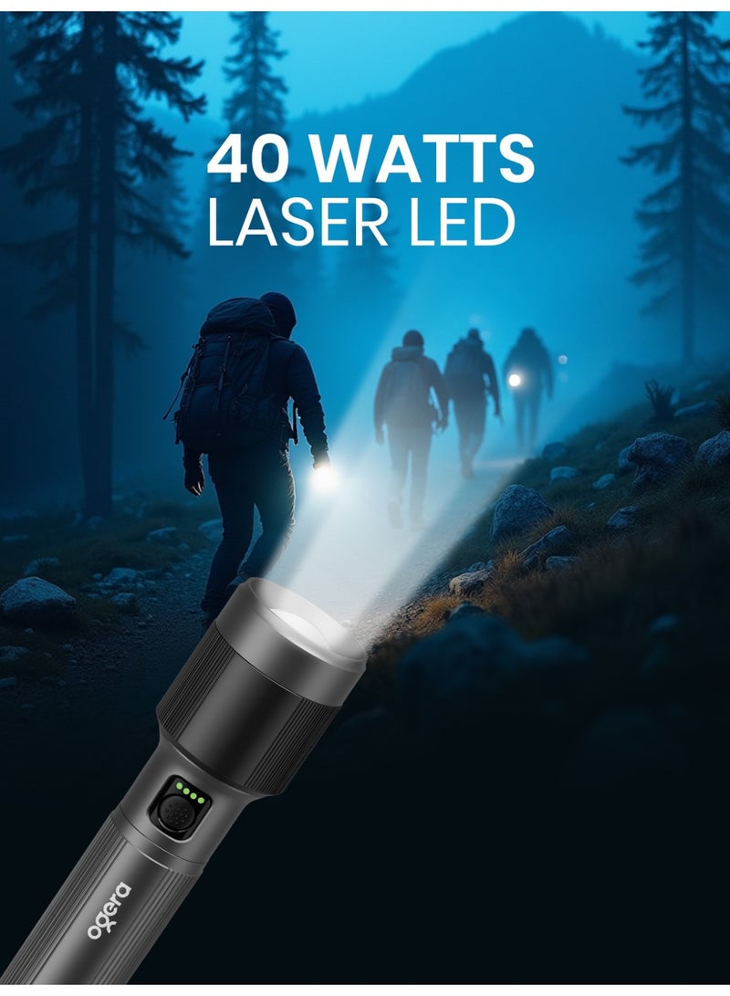 أوجيرا كشاف LED قابل لإعادة الشحن | إضاءة ليزر عالية القدرة 40 واط | سطوع 3500 لومن | مدى إضاءة 4000 متر | شحن USB Type-C | مقاوم للماء IPX5 | خاصية الزوم ووضع SOS للطوارئ | ضمان سنتين | OG1017SL | أسود - Image 4