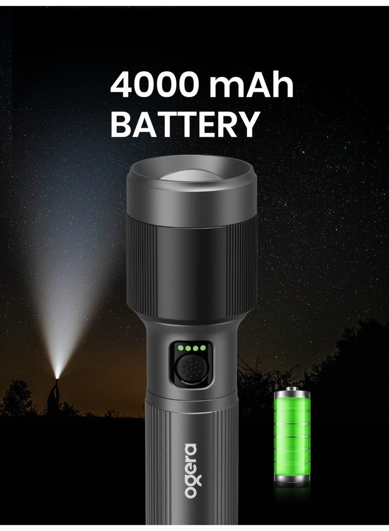 أوجيرا كشاف LED قابل لإعادة الشحن | إضاءة ليزر عالية القدرة 40 واط | سطوع 3500 لومن | مدى إضاءة 4000 متر | شحن USB Type-C | مقاوم للماء IPX5 | خاصية الزوم ووضع SOS للطوارئ | ضمان سنتين | OG1017SL | أسود - Image 5