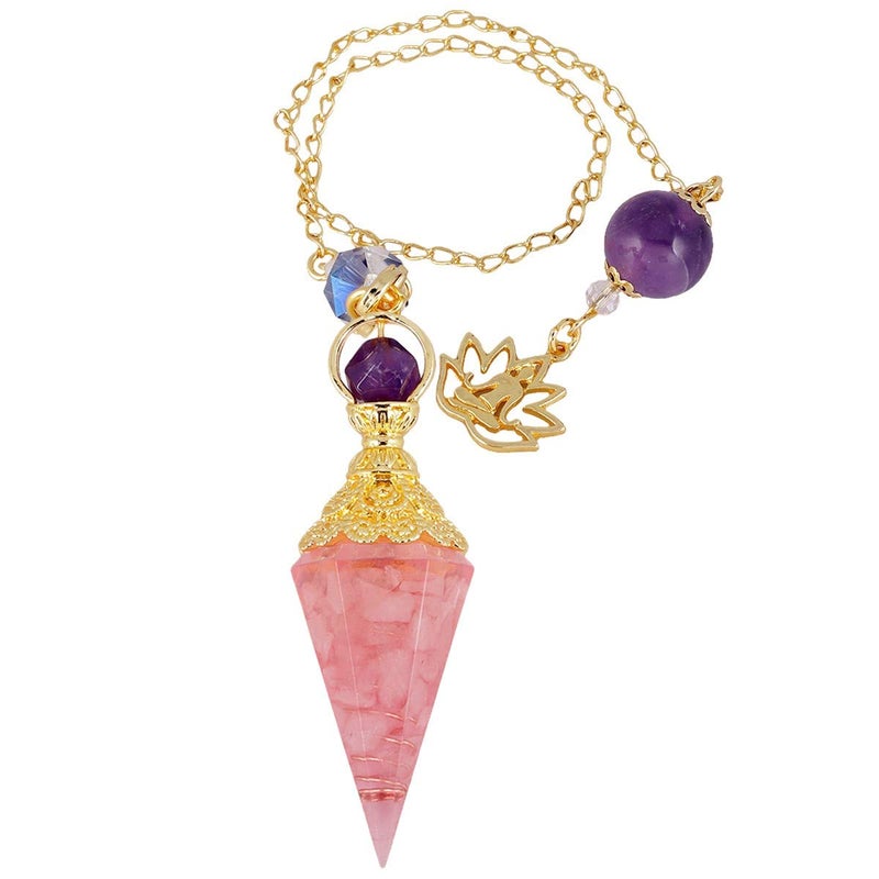 Rockcloud Healing Crystal Point Pendulum for Divination Chakra Reiki Dowsing Balancing 6 Facet Pendant Rose Quartz