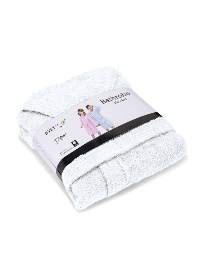 BYFT - Daffodil (White) Premium 6 Year Kids Bathrobe(Set of 1) Terry Cotton, Highly Absorbent and Quick dry, Hotel and Spa Quality Bathrobe-400 Gsm - Image 1