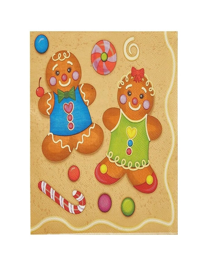 Juvale Gingerbread Man Cocktail Napkins - 100 Pack, 2-Ply, 6.5 x 6.5 In Folded/13 x 13 In Unfolded - Cute Boy & Girl Gingerbread Design - Paper Cocktail & Cookie Napkin Set - Image 1