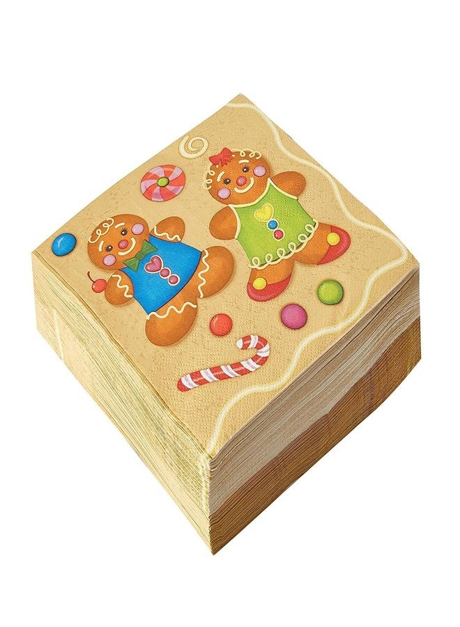 Juvale Gingerbread Man Cocktail Napkins - 100 Pack, 2-Ply, 6.5 x 6.5 In Folded/13 x 13 In Unfolded - Cute Boy & Girl Gingerbread Design - Paper Cocktail & Cookie Napkin Set - Image 5