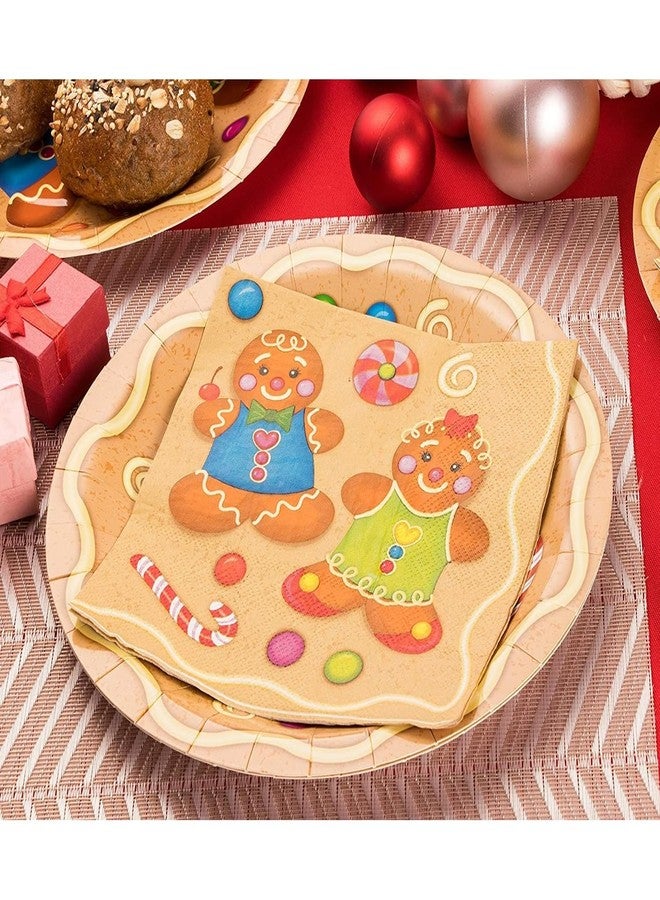 Juvale Gingerbread Man Cocktail Napkins - 100 Pack, 2-Ply, 6.5 x 6.5 In Folded/13 x 13 In Unfolded - Cute Boy & Girl Gingerbread Design - Paper Cocktail & Cookie Napkin Set - Image 3