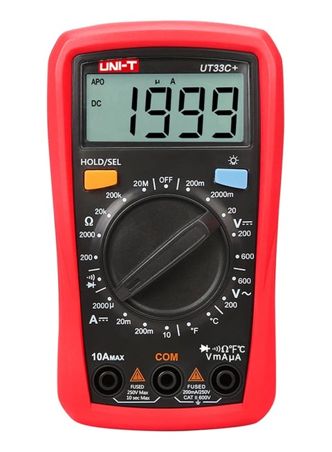 Digital Multimeter Voltage Current Resistance Ohm Capacitance NCV Tester LCD Backlite Red and grey 134mm x 77mm 47mm, Ut33c+