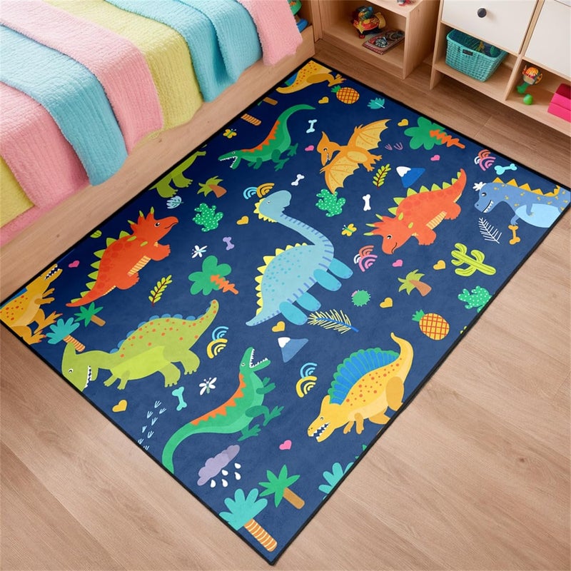 Blue Dinosaurs Area Rugs for Kids Cartoon Lovely Animal Patterns Carpet Dinosaur Rugs for Boys Bedroom Living Dinning Room Bedroom Kitchen Playing Room 45
